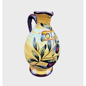 Oil Pitcher Hand Painted Signed CN Montelupo Italy Tuscany Art Pottery Olive
